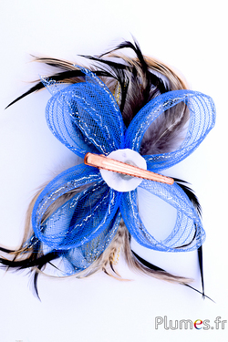 Bijou Coq - sur pince - bleu avec crin